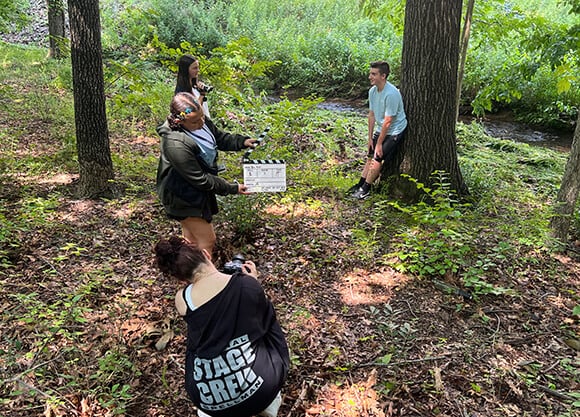 High school students creating a film at Quinnipiac pre-college summer program